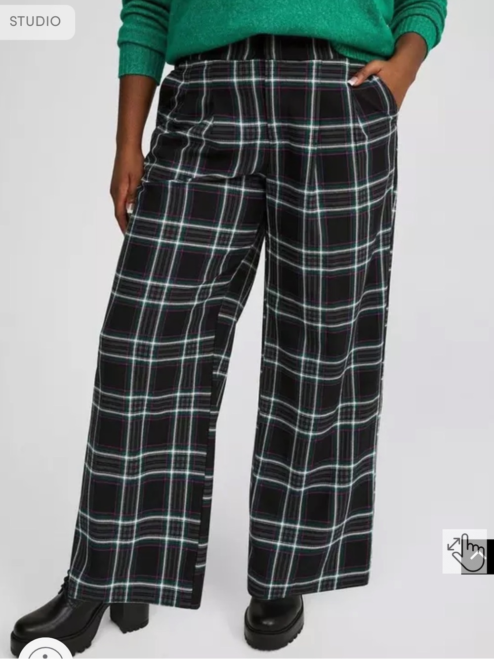 torrid Black Plaid Wide-Leg Pants with Turquoise Accents